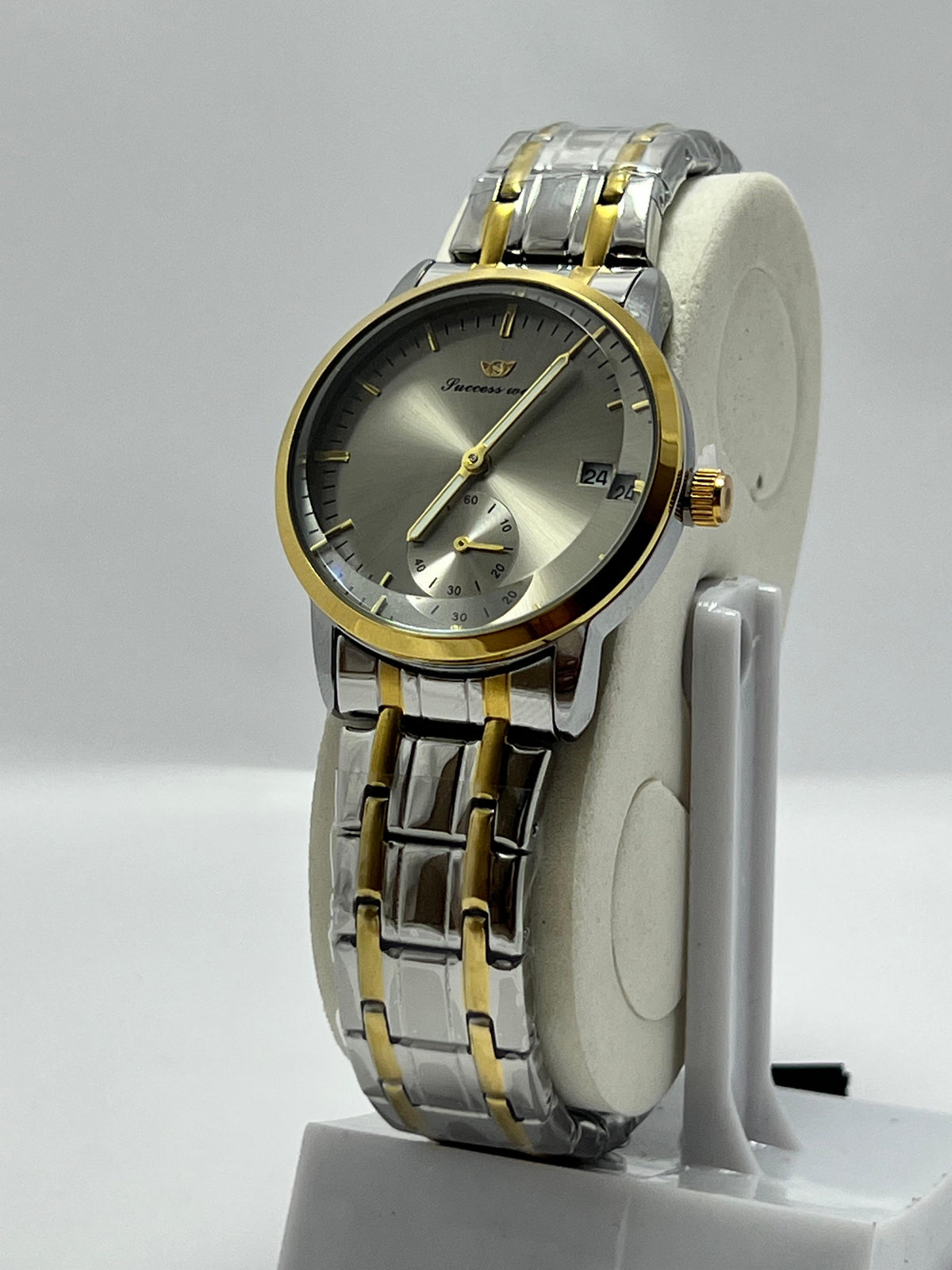 Success Way Men’s Two-Tone Stainless Steel Wrist Watch – Grey Dial, Date Display,