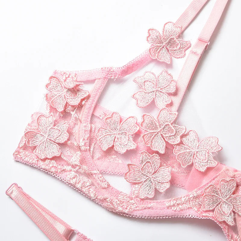 Women's Flower Embroidered Sheer Bikini, Sexy Romantic Fashion - Kaimri Swimwear