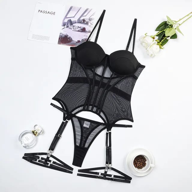 K Ravishing Elegance K's Black G-String Fishbone Bodysuit & – detail view 3