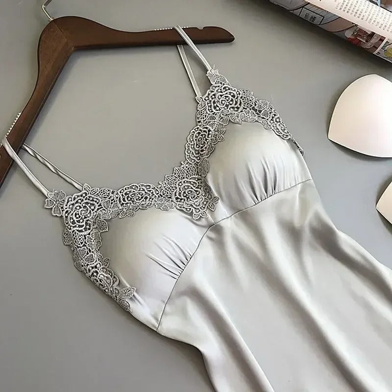 Sexy Satin Halter Nightgown - Spring & Summer Strappy Pajamas - Kaimri Sleepwear