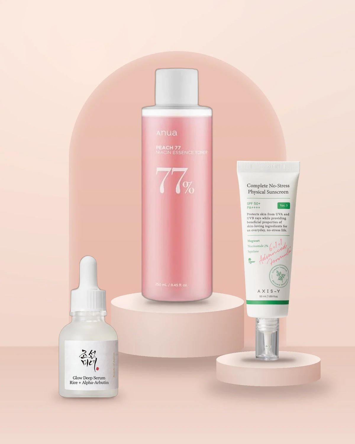 Pre-bridal skincare routine: Anua toner, Beauty of Joseon serum and AXIS-Y sunscreen