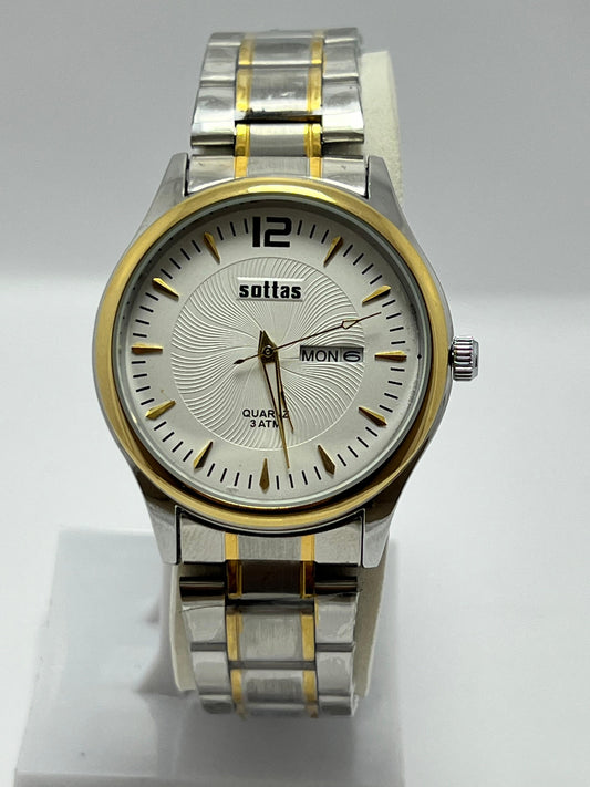 
Sottas Luxury Quartz Wrist Watch – Silver & Gold Stainless Steel