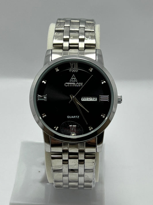 
Citron Quartz Classic Men’s Watch – Black Dial, Silver Chain Strap