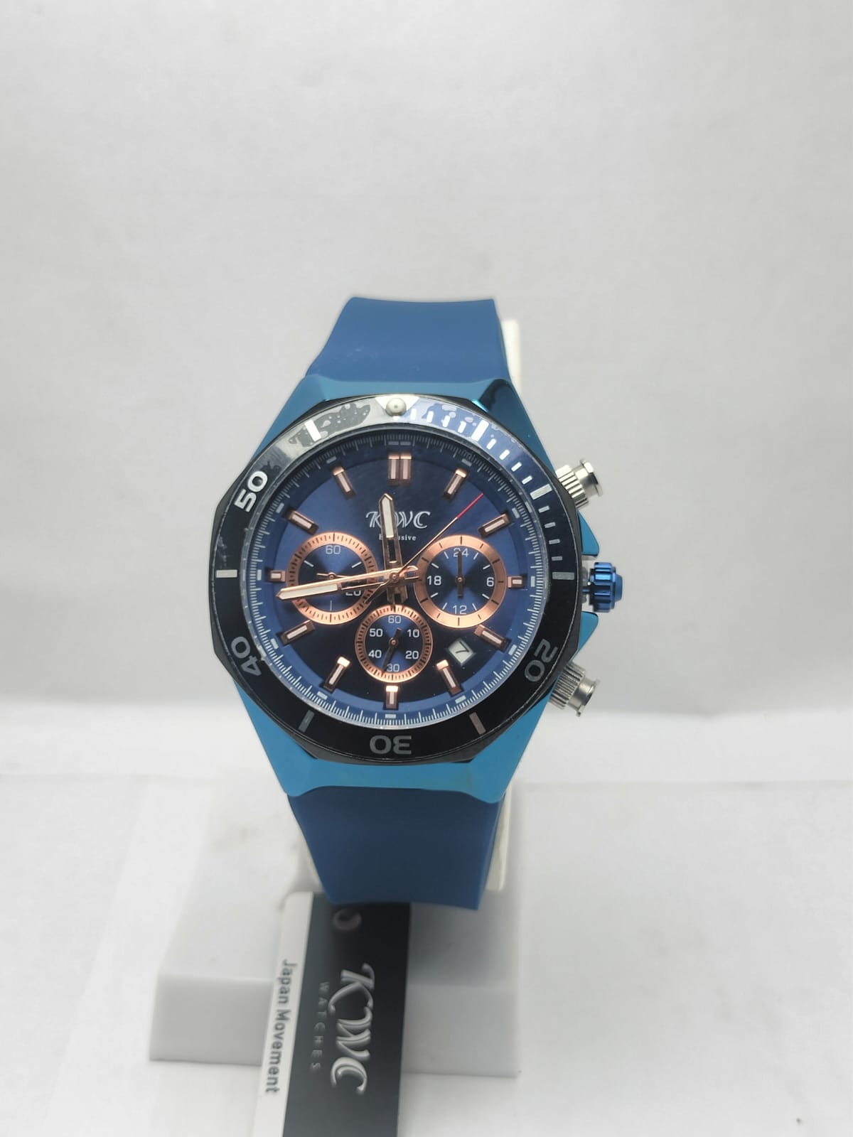 KWC Men’s Luxury Chronograph Watch – Blue Silicone Strap & Rose Gold Dial - Kaimri