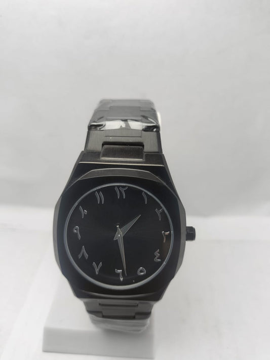 
Men’s Black Stainless Steel Watch with Arabic Numerals