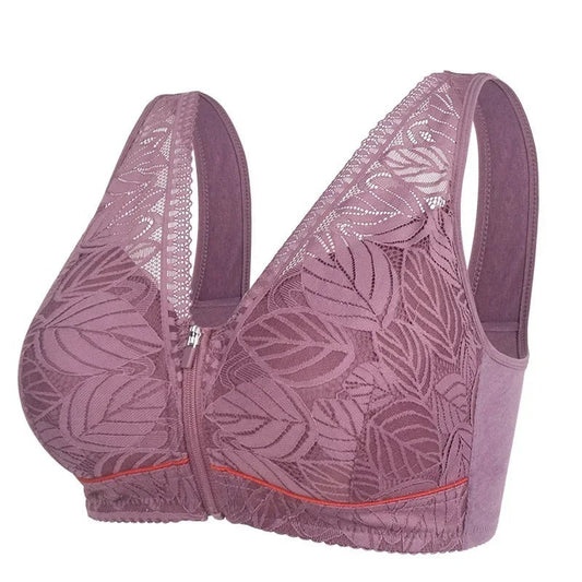 
Soft Cotton Zipper Bra - Lace, Wireless, Breathable, Large Size for Women - Kaimri