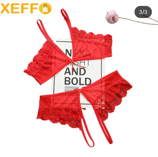 
K Lace Lingerie Set in red – main product photo