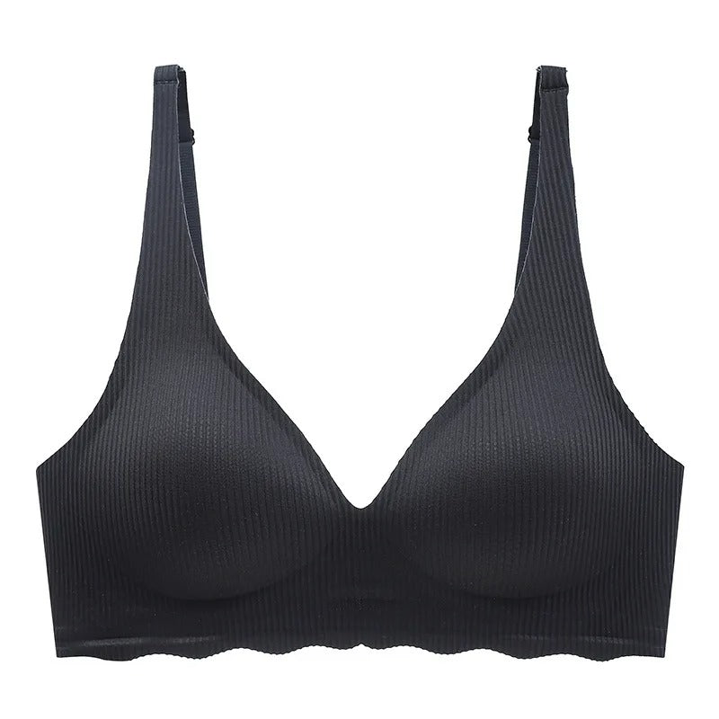 
Women's Seamless Striped Bra - Small Chest Support, Hollow Design, Thin Cup - Kaimri