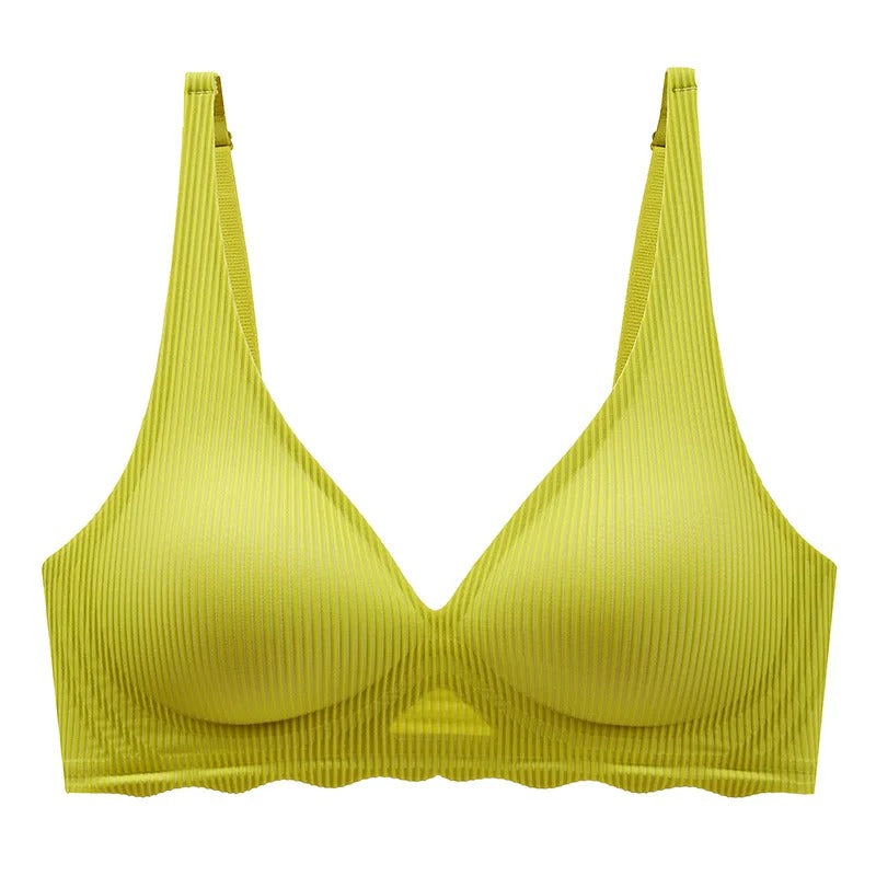 
Women's Seamless Striped Bra - Small Chest Support, Hollow Design, Thin Cup - Kaimri
