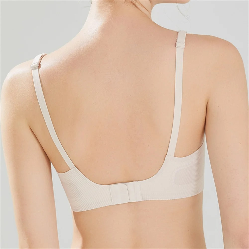 
Women's Seamless Striped Bra - Small Chest Support, Hollow Design, Thin Cup - Kaimri
