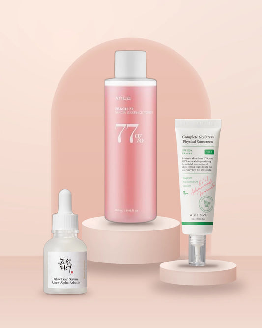 
Glow & Brighten Routine: Anua Peach 77 Niacin Essence Toner, Beauty of Joseon Glow Deep Serum and AXIS-Y Complete No-Stress P