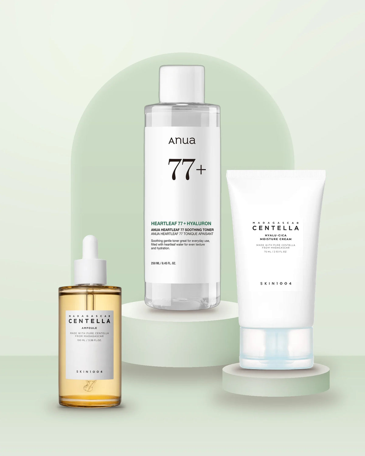 Soothe & Hydrate Routine: Anua Heartleaf 77% Soothing Toner, SKIN1004 Madagascar Centella Ampoule and Hyalu-Cica Moisture Cre