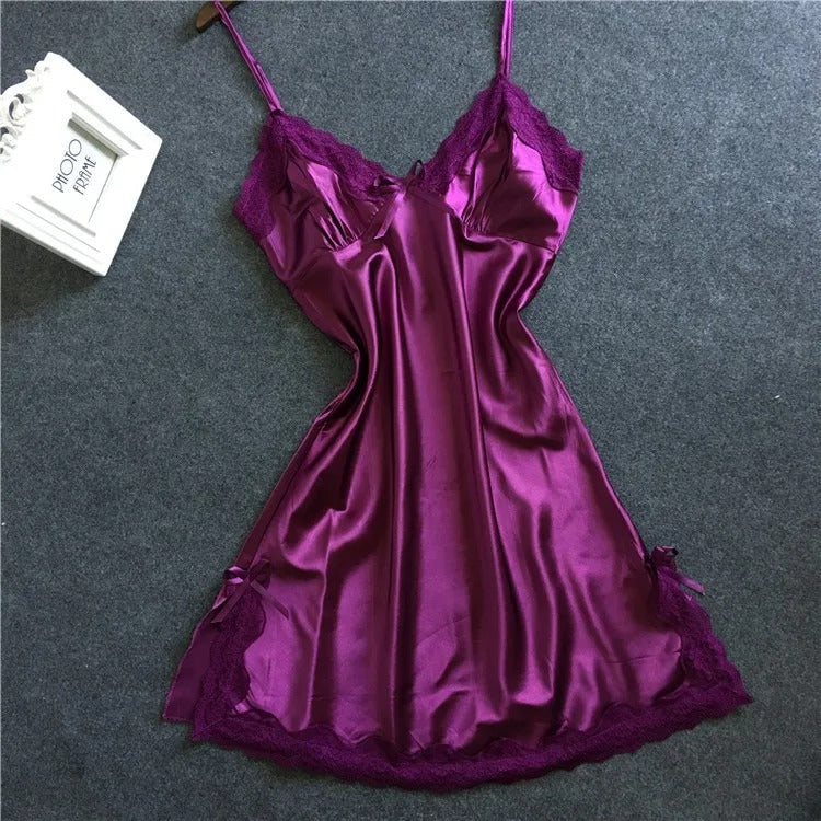 
Sexy Deep V-Neck Lace Satin Nightgown - Retro High-Waist Sleepwear - Kaimri